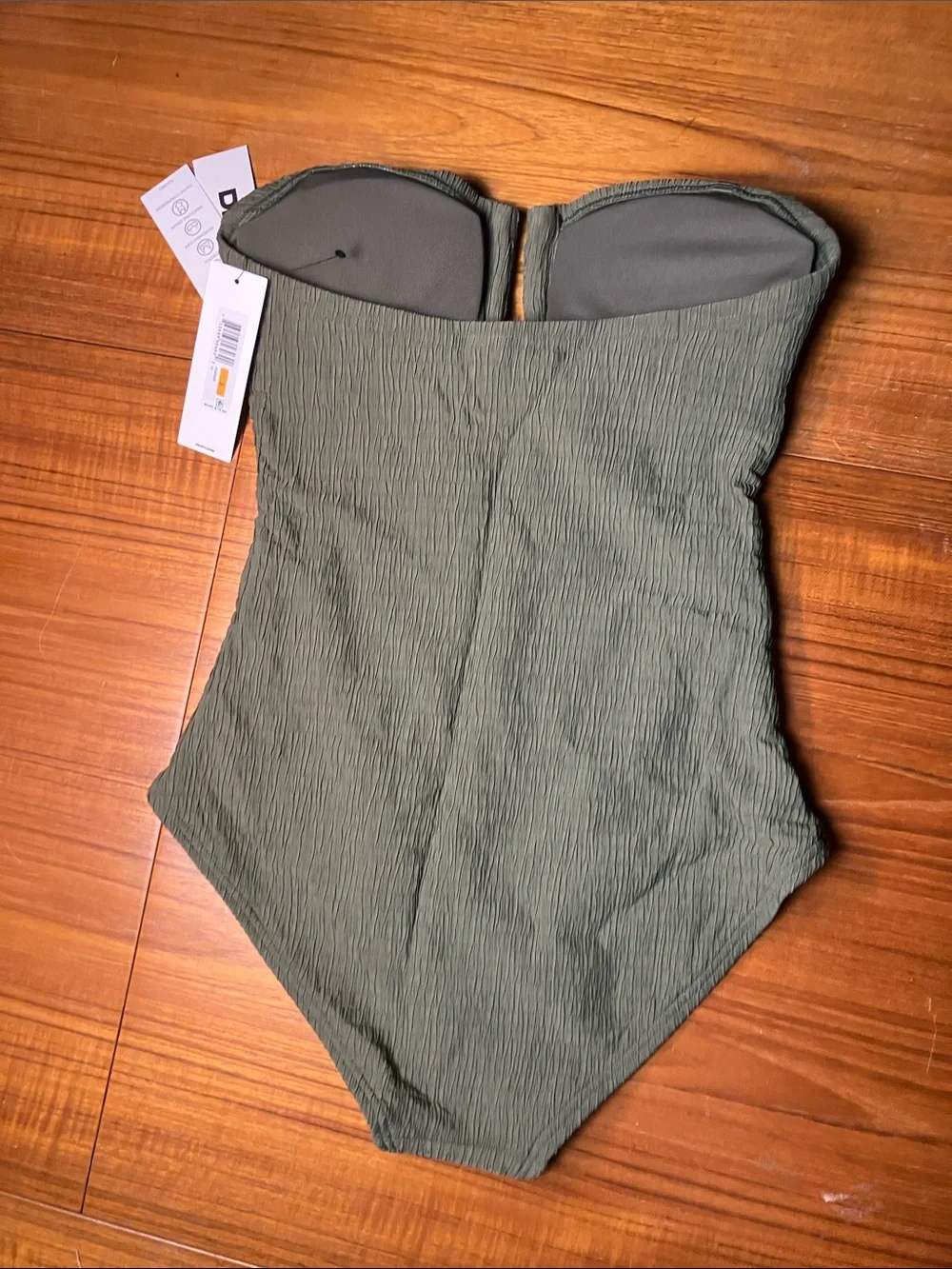 DKNY Convertible U-Wire Bandeau One Piece Swimsuit, Small, Moss Texture - Picture 4 of 11